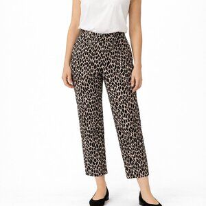 New Banana Republic Sloan Animal Print Stretch Cropped Pants Size 2P Tan Black
